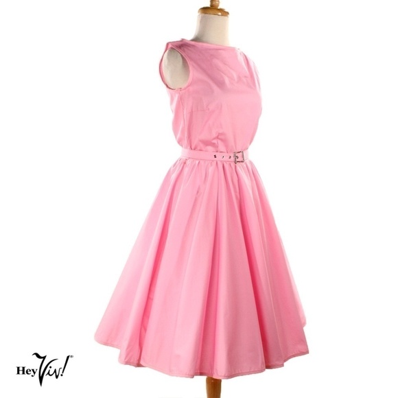 Pink Sleeveless Fit and Flare Dress Full Skirt Vintage Style Back Zip Sz Large - Picture 3 of 5